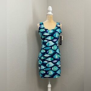 Tapemeasure Sleeveless Dress with Fish Print